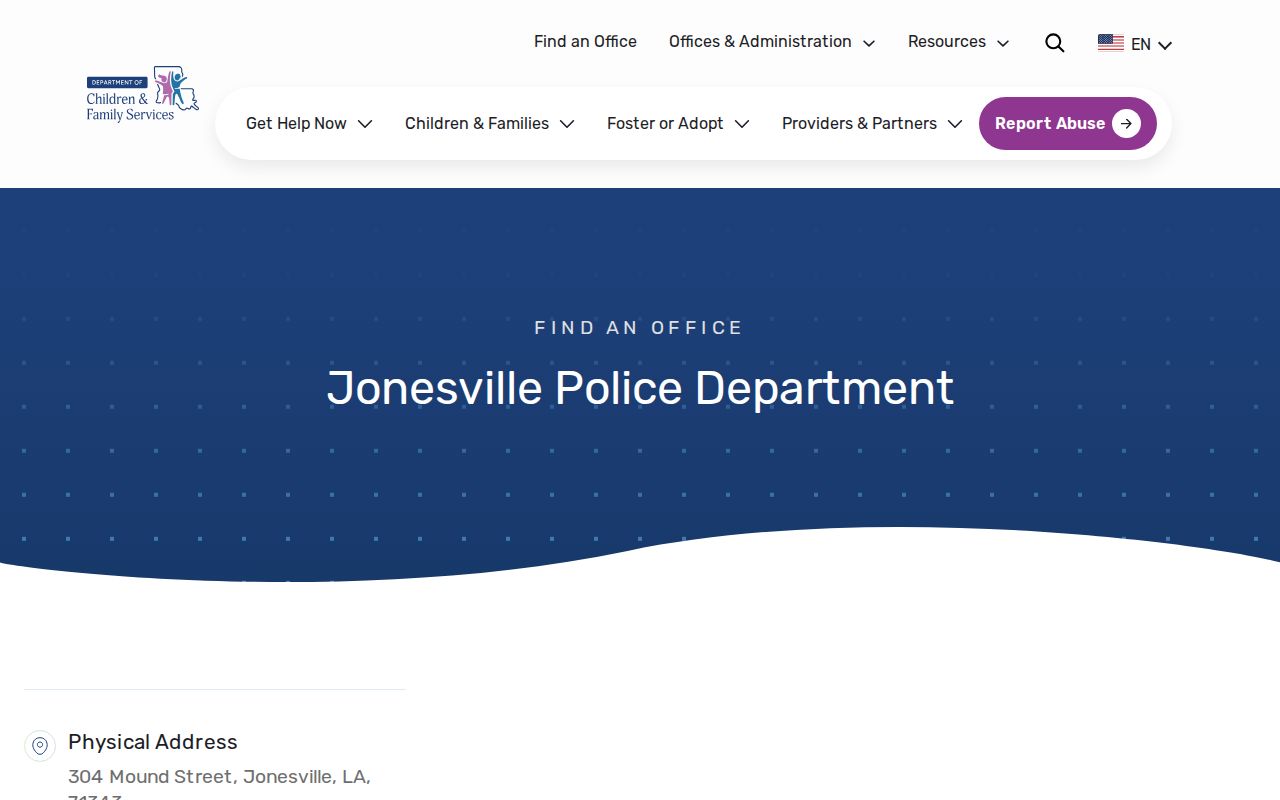 Louisiana directory entry for Jonesville Police Department contact information